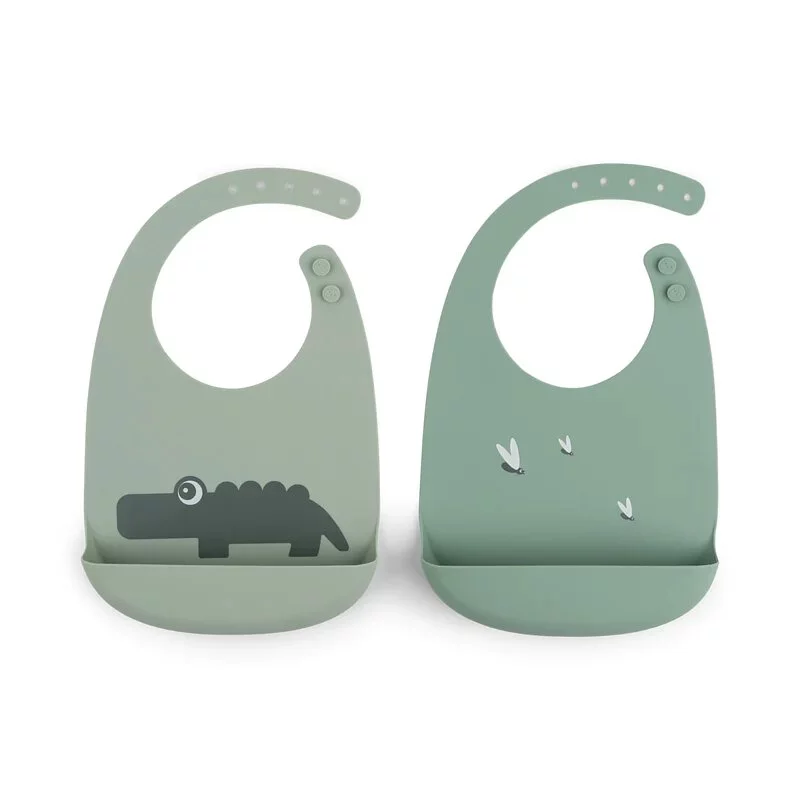 Done by Deer - Silicone bib 2-pack Croco Green